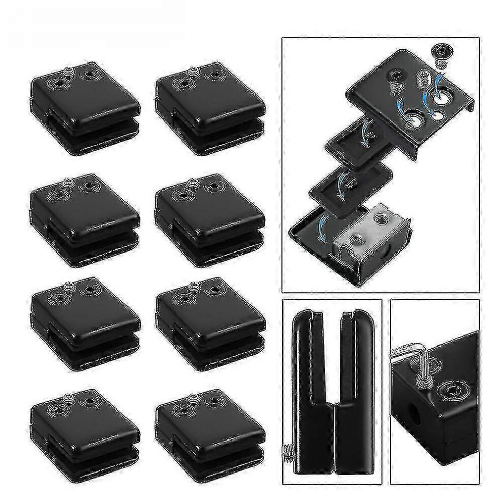 Kikidex (As Show, One Size) Square Glass Clamp - Black Spray Paint Balustrade Clip, Stainless Polished Finish, Hardware Clamps (8 Pcs)