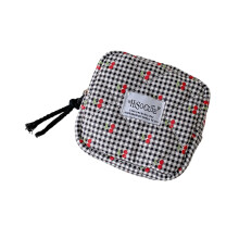 Portable Sanitary Pad Pouch Cherries Pattern Storage Case-Black