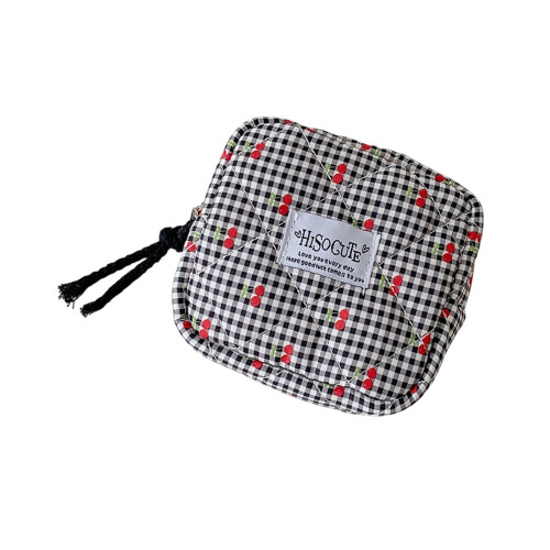Portable Sanitary Pad Pouch Cherries Pattern Storage Case-Black