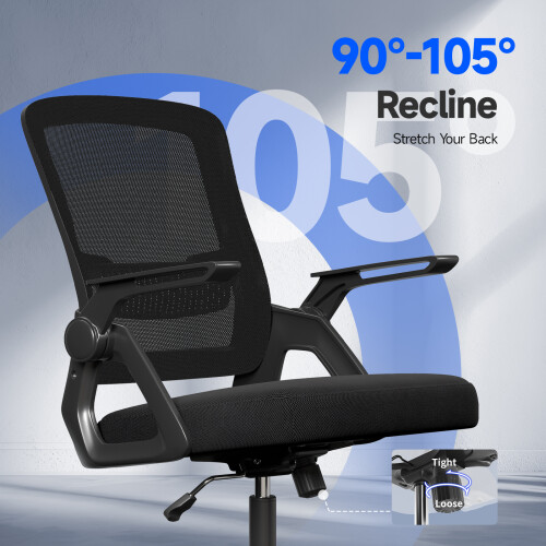 （Black）Swivel Computer Chair with Armrest  Support 2