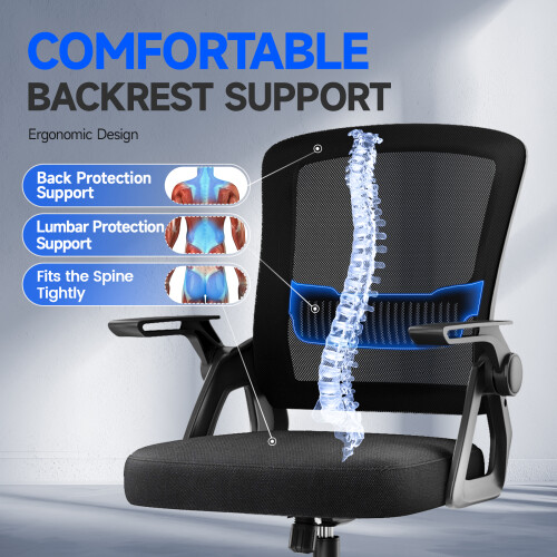 （Black）Swivel Computer Chair with Armrest  Support 1