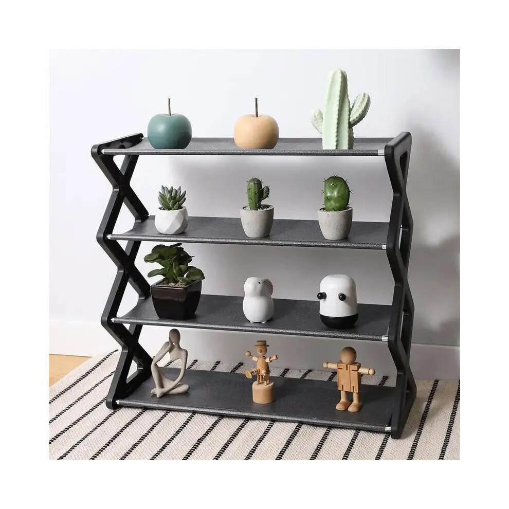 (Black, one-size) Space Saving 4 Layer Shoe Rack, 1 Count Multifunctional Adjustable Shoe Storage Rack, Living Room Plant & Book Storage Holder, Home-image-OPC-PMJZPXV-NEW
