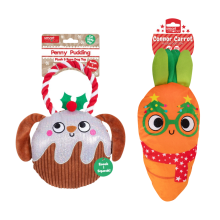 Squeaky Dog Toy Christmas Set of 2 Festive Pudding