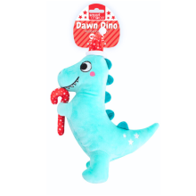Plush Dog Toy Blue Christmas Dinosaur Squeaky Pet