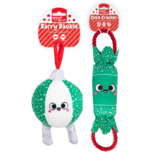 Squeaky Dog Toy Christmas Set of 2 Green Plush
