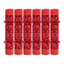 Flock Christmas Crackers Red Exquisite Textured