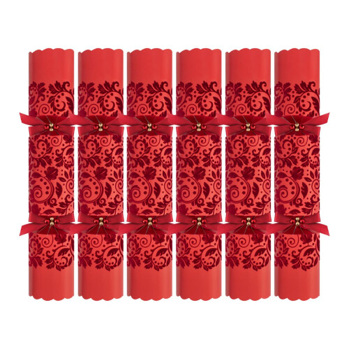 Flock Christmas Crackers Red Exquisite Textured