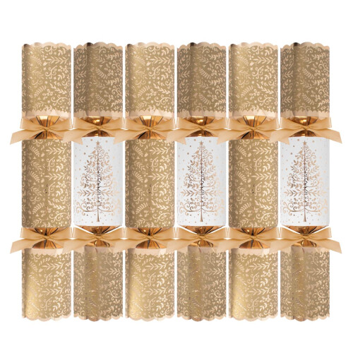 Deluxe Christmas Crackers White Gold Tree Pack of