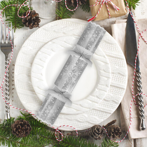 Deluxe Christmas Crackers Silver Snowflake White 1