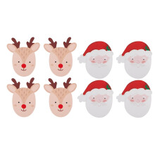 Christmas Wooden Santa & Reindeer Coasters Pack of 8