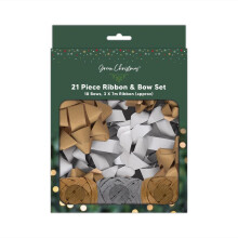 Christmas Bow Set Silver Gold 21 Piece Kraft Paper