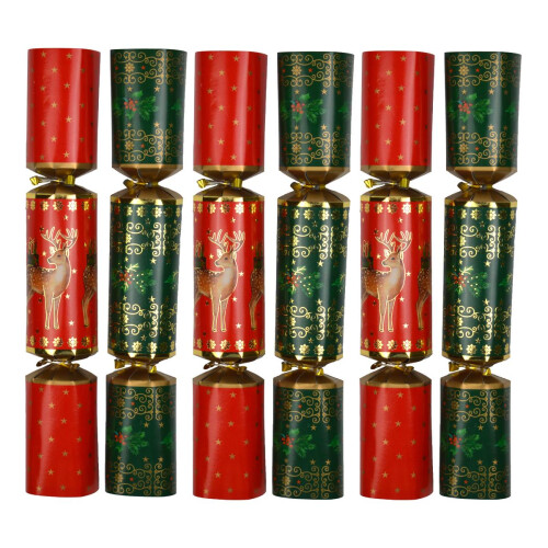 Festive Christmas Crackers Green Red Reindeer Pack