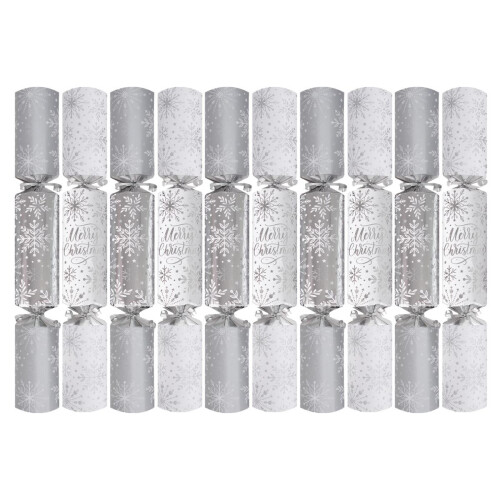 Snowflake Christmas Crackers Silver White Pack of