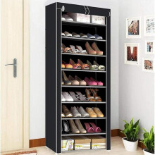 (Black, High-End) 10 Tier Shoes Rack Storage Shoe Cabinet with Dustproof Cover - Holds 27 Pairs Shoe Stand for Hallway Living Room
