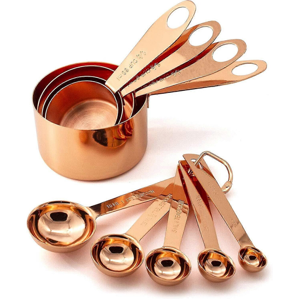 Piece Measuring Cups and Spoons Set for Cooking and Baking, Stainless Steel, Chrome Plated Copper, with Engraved Measurements