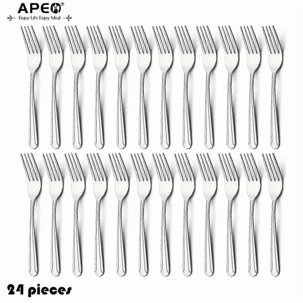 Apeo 24 Pcs 8.2" Stainless Steel Dinner Forks, Plated Mirror Polished Pasta Forks For Kitchen Dining Silver