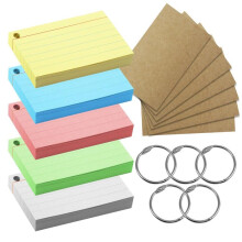(500 cards (1 x 500)) Revision Cards with Rings | Blank Coloured Lined Flash Cards | 500 Pack