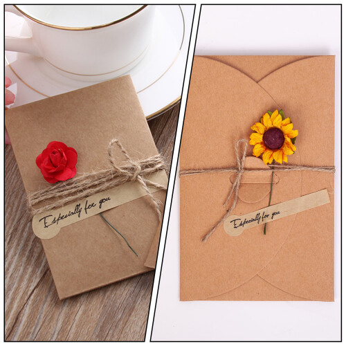12Pcs Kraftpappers Hälsokort Romantiska Blommor 1