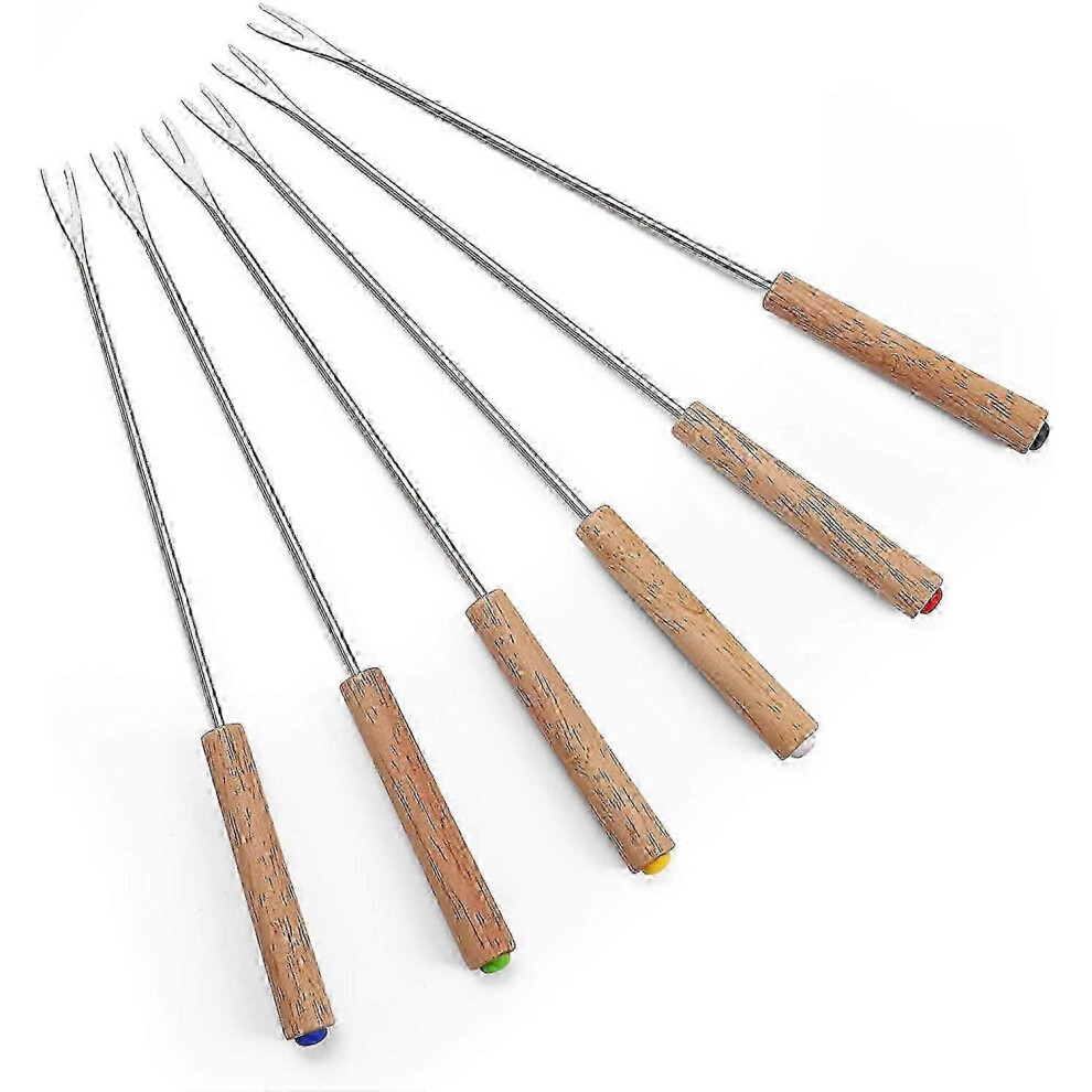 stainless steel fondue forks with heat-resistant wooden handles 24 cm