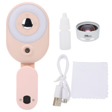 (Pink Fill Light+Wide Angle Lens) 4Gear Dimmable Fill Light with Wide Angle Lens for Phone Video