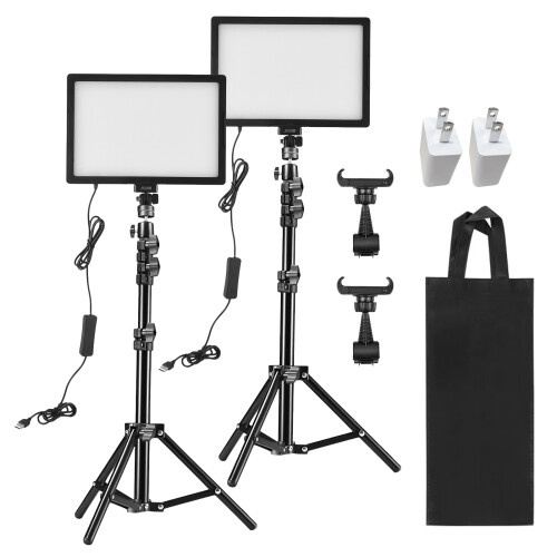 (US) 15W LED Panel Light 1.2M Stand Phone Holder 3000K-6500K Dimmable 1