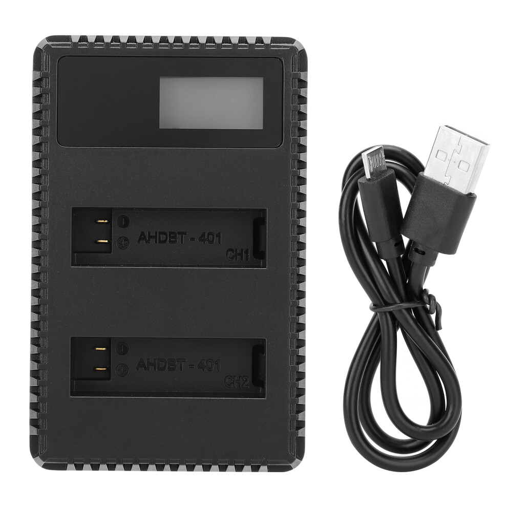 Portable Camera Battery Charger For Ahdbt-401 Usb Dual With Lcd 643505027549