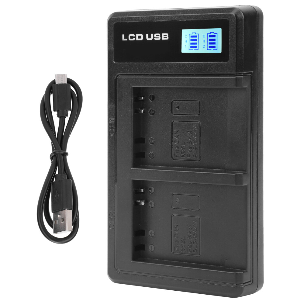 Portable Camera Battery Charger Nb-6L Usb Dual With Lcd Display 643505027600