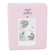 (Pink) 3in PU Leather Photo Album 64 Pockets Portable Card Binder
