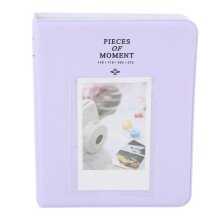 (Purple) 3in PU Leather Photo Album 64 Pockets Portable Card Binder
