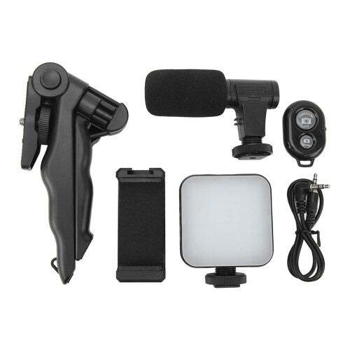 LED Video Light Kit: Fill Light, Phone Clip, Tripod, Mic 6500K