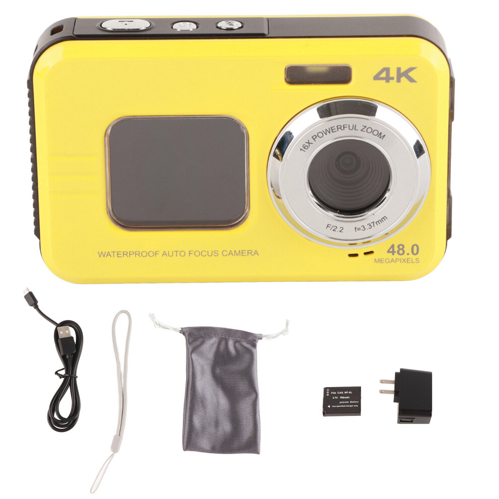 (Yellow) Underwater Camera 48Mp 4K Video 16X Zoom Anti Shake Waterproof Vlog Yellow 643505117103