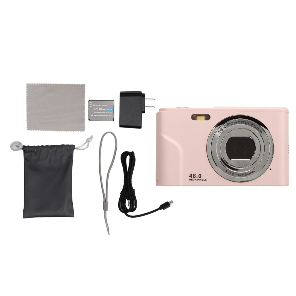 (Fairy ) Digital Camera 48Mp 16X Zoom 1080P Hd 2.4 Inch Ips Display Pink 643505117172