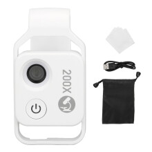 (White) 200X Phone Mini Pocket Microscope Clip LED CPL Jadestone Metal Black