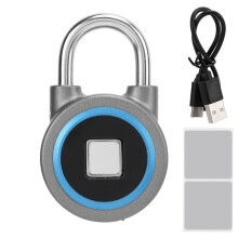 (Blue) Fingerprint Padlock USB Charging Remote Unlock Gym Cabinet Safe Blue