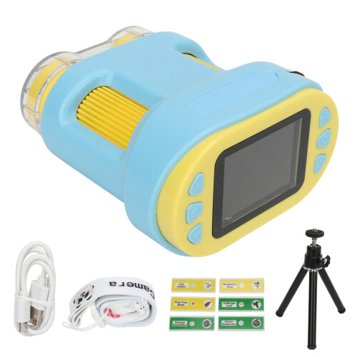 (Blue) Handheld Mini Microscope 2 Inch Screen 1080P 1000X Rechargeable