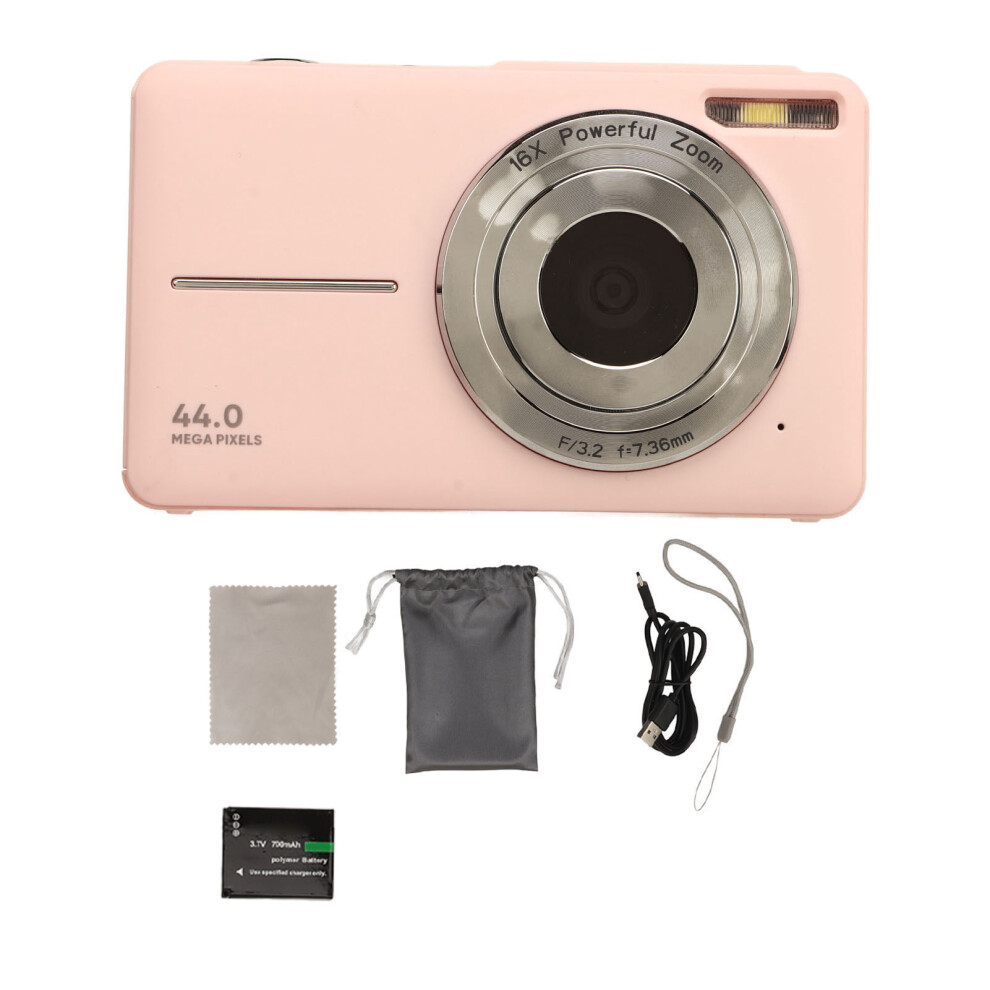 ( Uk Plug) Digital Camera 44Mp 1080P 16X Zoom Autofocus Pocket Compact Pink/Black 643505092936