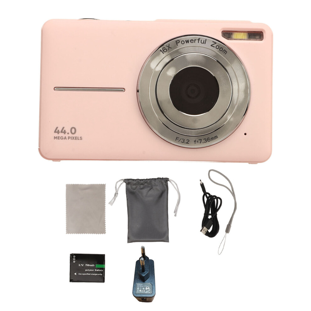( Eu Plug) Digital Camera 44Mp 1080P 16X Zoom Autofocus Pocket Compact Pink/Black 643505092950