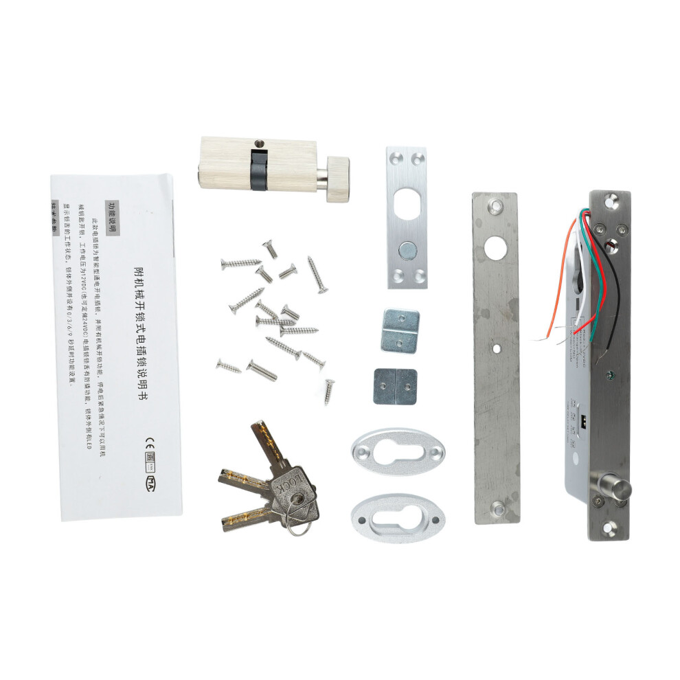 (5 Wire 12V Power Unlocking Round Tongue With Key) Electric Bolt Lock Stainless Steel 12V Delay Mortise Deadbolt 5 Wire 604725092731