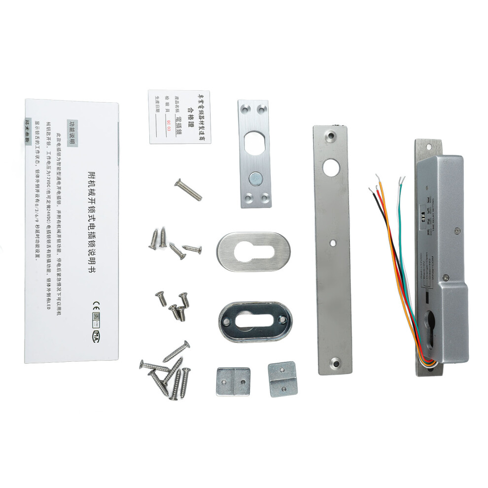 (5 Wire 12V Power Unlock Oblique Tongue Without Key) Electric Bolt Lock Stainless Steel 12V Delay Mortise Deadbolt 5 Wire 604725092724