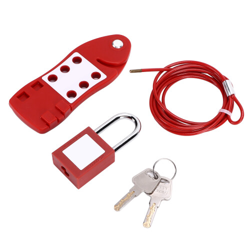 2m Cable Lockout Fish Shaped Hasp 38mm Padlock Set Stainless Steel 2