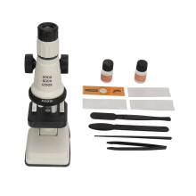(White Black) Kids Microscope 200-1200X LED Light Flexible Angle