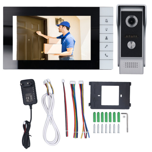 (EU Plug) Video-Türklingel Intercom 7 Zoll 90 Weitwinkel Nachtsicht EU-Stecker