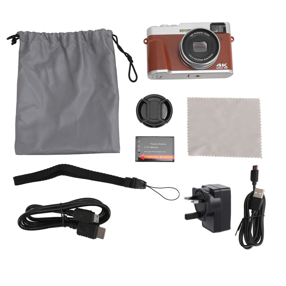 (Uk Plug) 4K Digital Camera 48Mp 3.5In Ips Af 16X Zoom Retro Vlogging 643505085655
