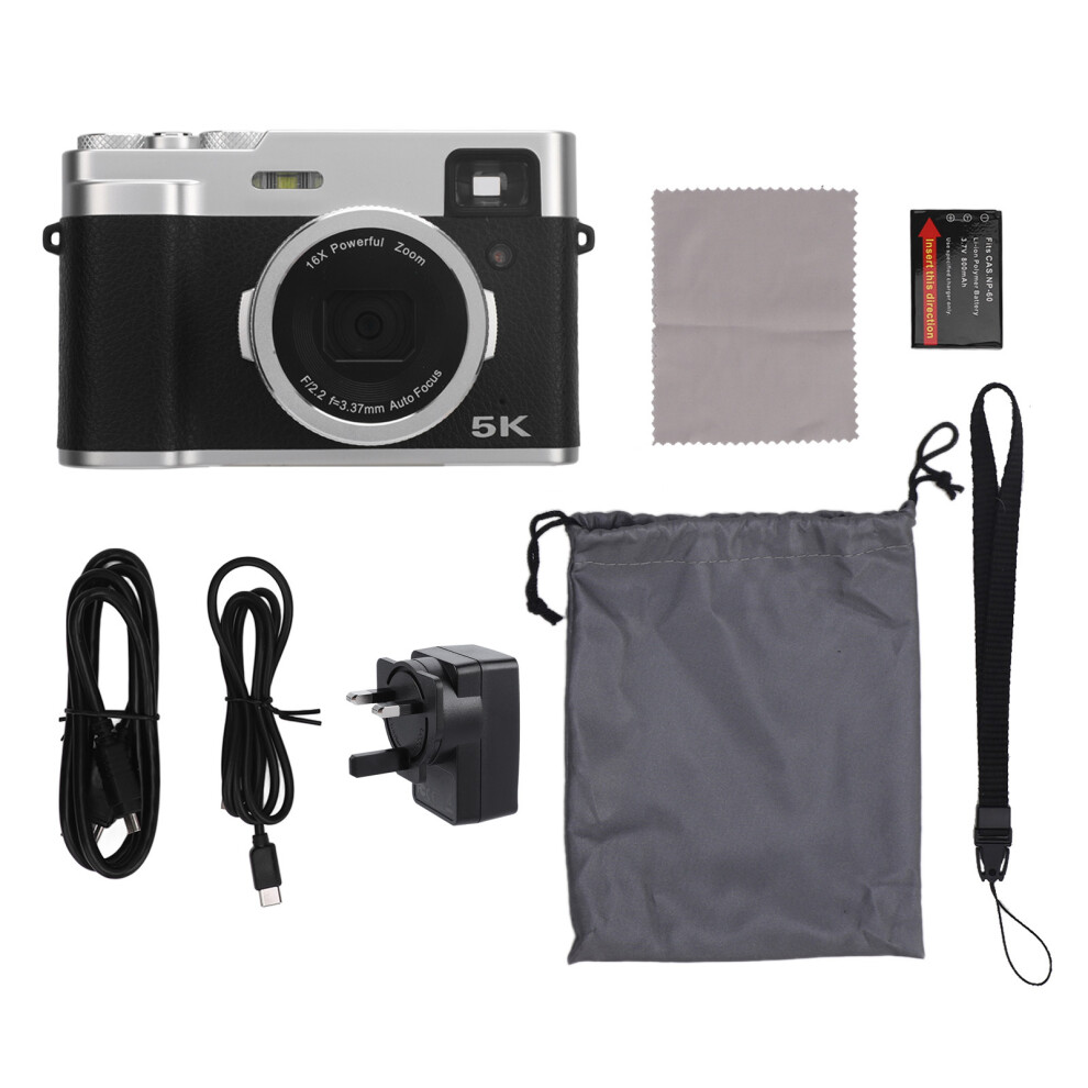(Uk Plug) 5K Camera 48Mp Af Anti Shake 16X Zoom 2.8" Display Wifi Dual Lens 643505086119