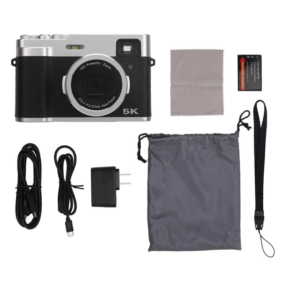 (Us Plug) 5K Camera 48Mp Af Anti Shake 16X Zoom 2.8" Display Wifi Dual Lens 643505086102