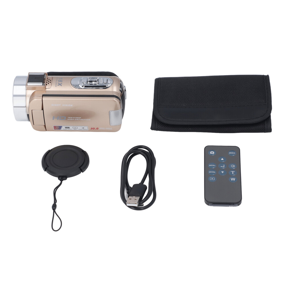 () Digital Camcorder 1080P 30Mp 3.0" 270 Lcd 18X Zoom Anti-Shake Gold/Black 643505082692
