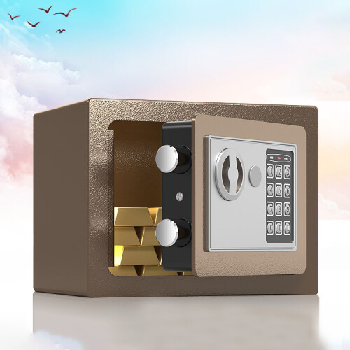(Coffee Gold) Security Safe Box Carbon Alloy Steel Fireproof Antitheft Gold
