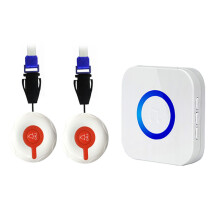 (White EU PLUG 2 Call Button1 Receiver) Caregiver Pager 4-Level Volume Long-Distance 2 Button