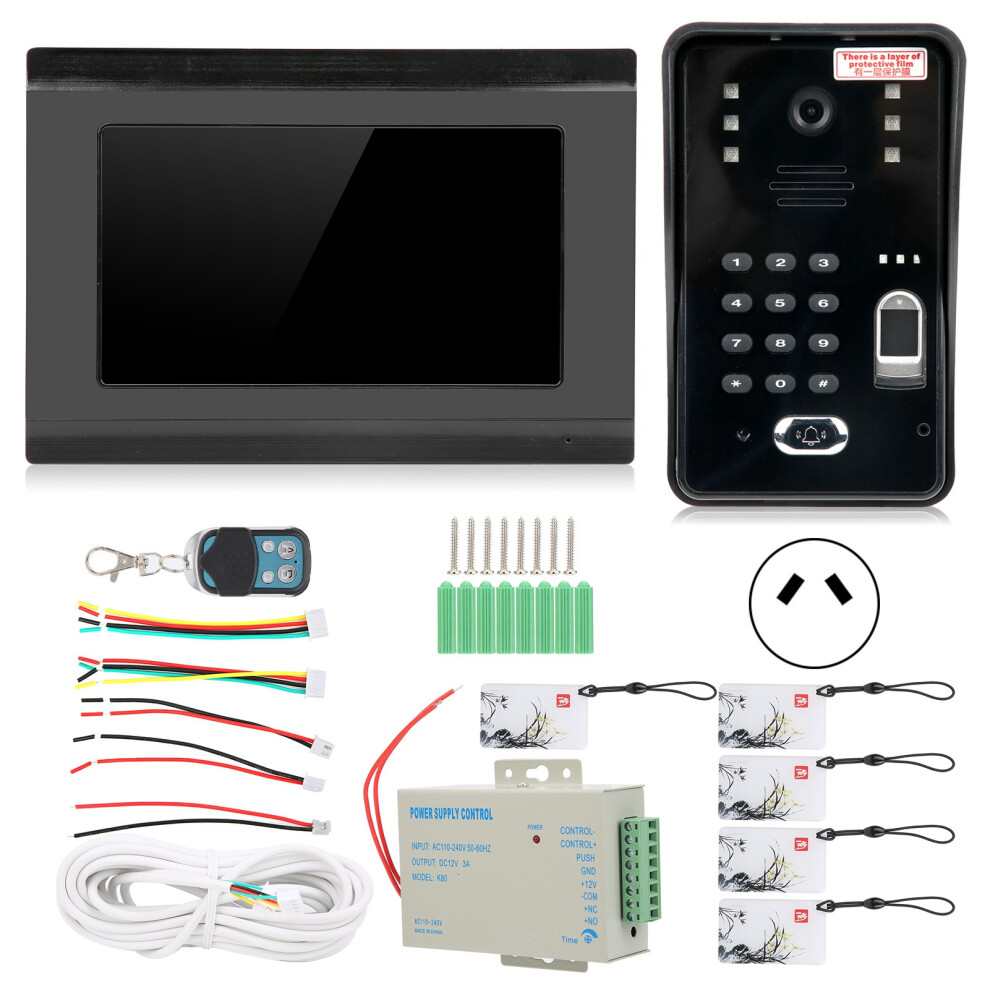 (Au Plug) 7In Wired Wifi Doorphone Fingerprint Password Ic Card Night Vision 604725153326