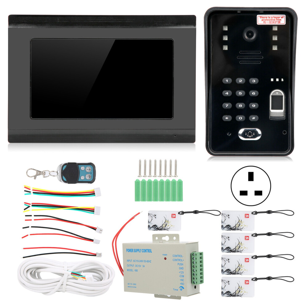 (Uk Plug) 7In Wired Wifi Doorphone Fingerprint Password Ic Card Night Vision 604725153319